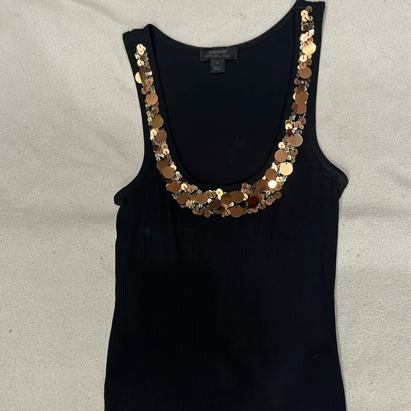 Express Women’s Sequin Glitzy Gl Black Tank Top sz Small - Picture 2 of 4